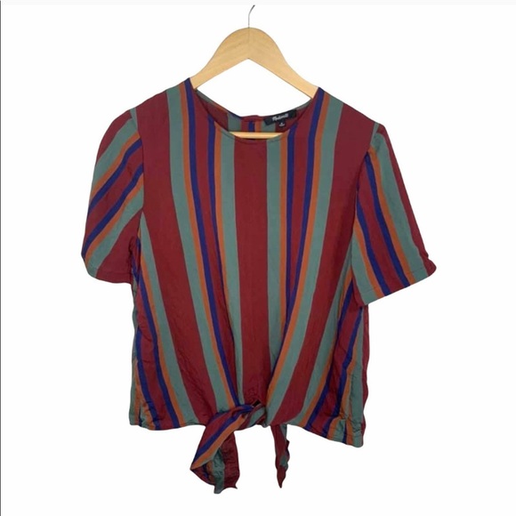 🌶🌶Madewell Button-Back Tie Tee In Rosalinda Stripe - Picture 2 of 6